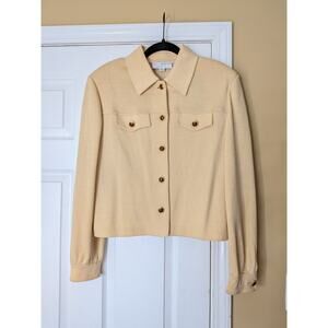 St. John Collection by Marie Gray Knit Jacket Size 10 Cream  Gold Button Front